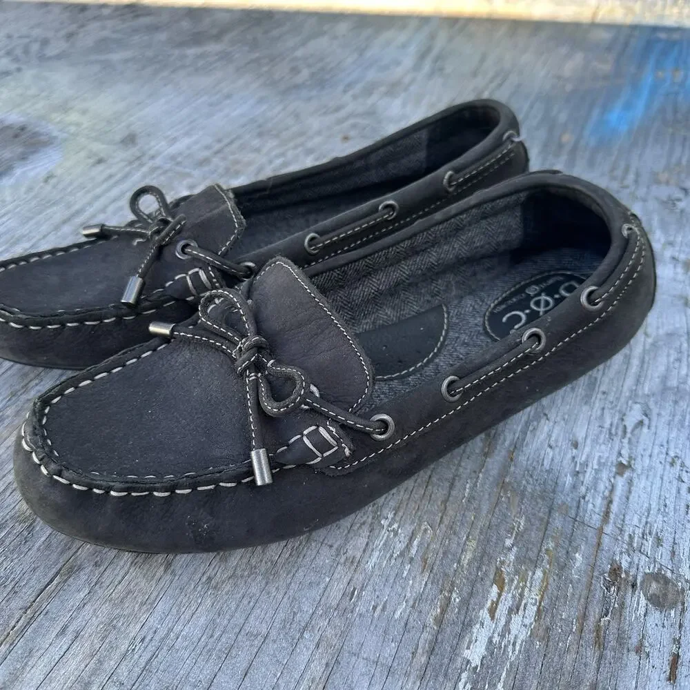 B.O.C. Born Carolann Women's 7.5 Black Leather Handcrafted Slip On Loafers 825